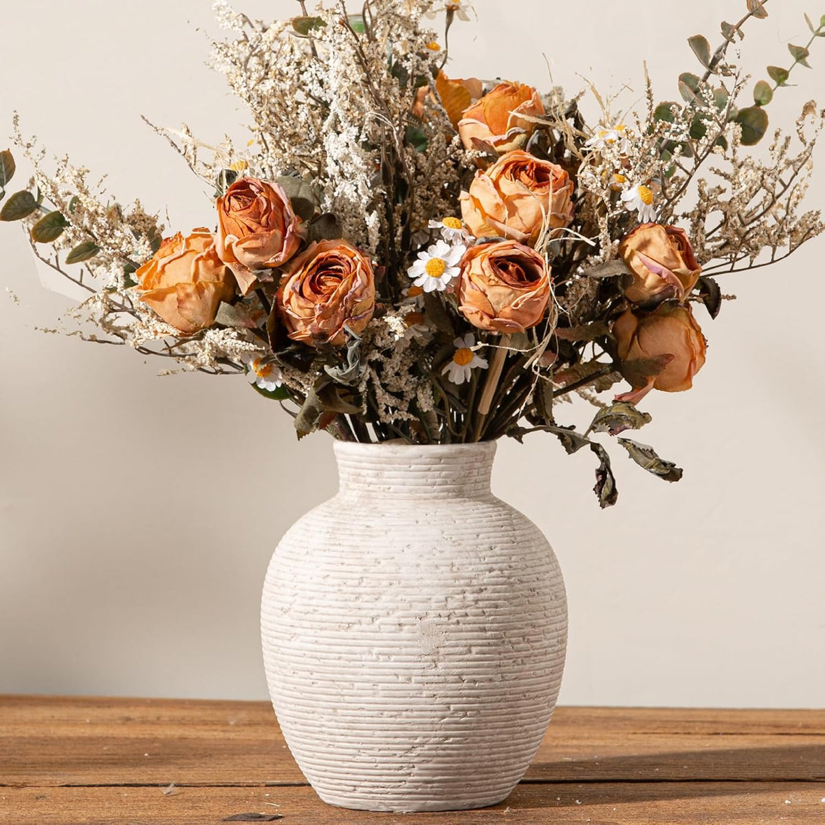 Ceramic Flower Vase Home Decor - Small Farmhouse Table Vases Rustic Vintage Living Room Kitchen