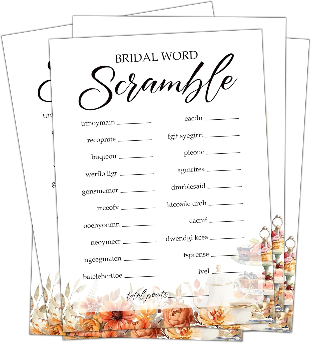 Fall Bridal Shower Games Cards, Bridal Scramble Wedding Bachelorette Party Games, Fall in Love
