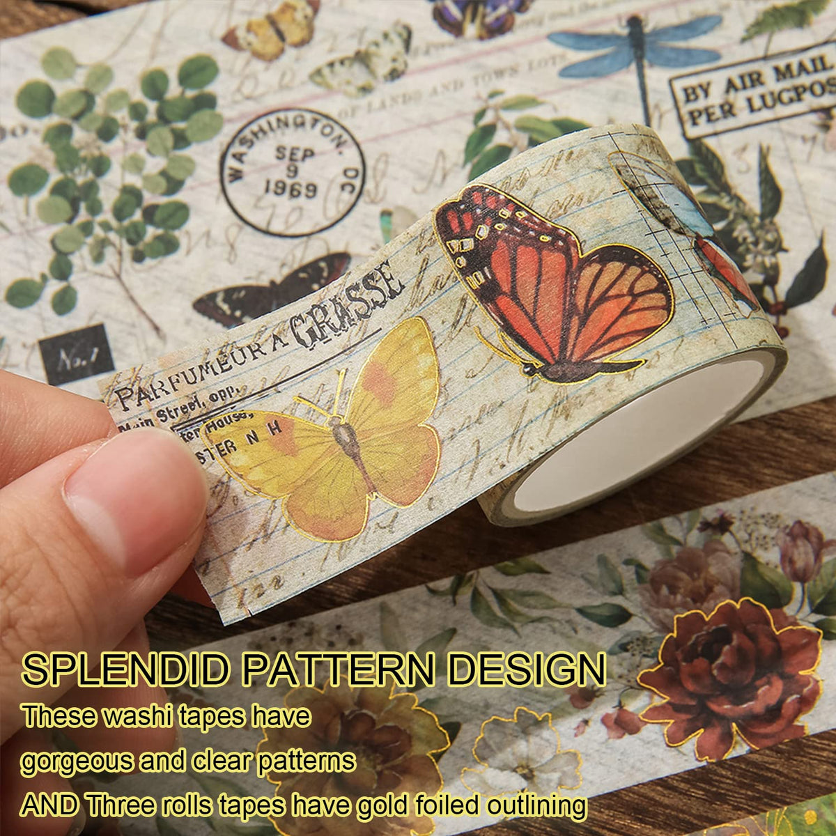 24 Rolls Vintage Washi Tape Set, Floral Letter Butterfly Mushroom Botanical Flower Writable