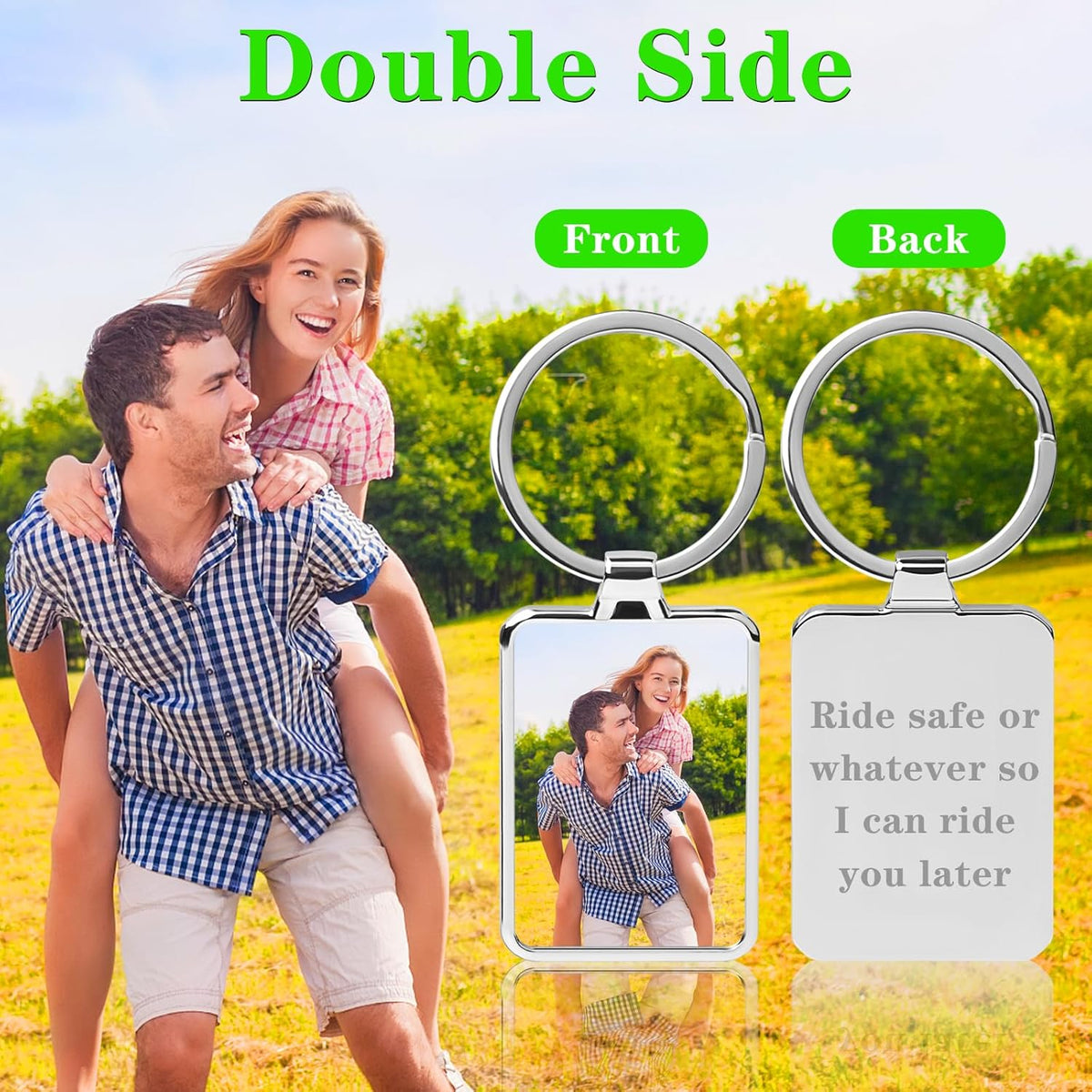 Double Side Custom Keychain with Picture Personalized Engraving Photo Text Customized Gifts for Men