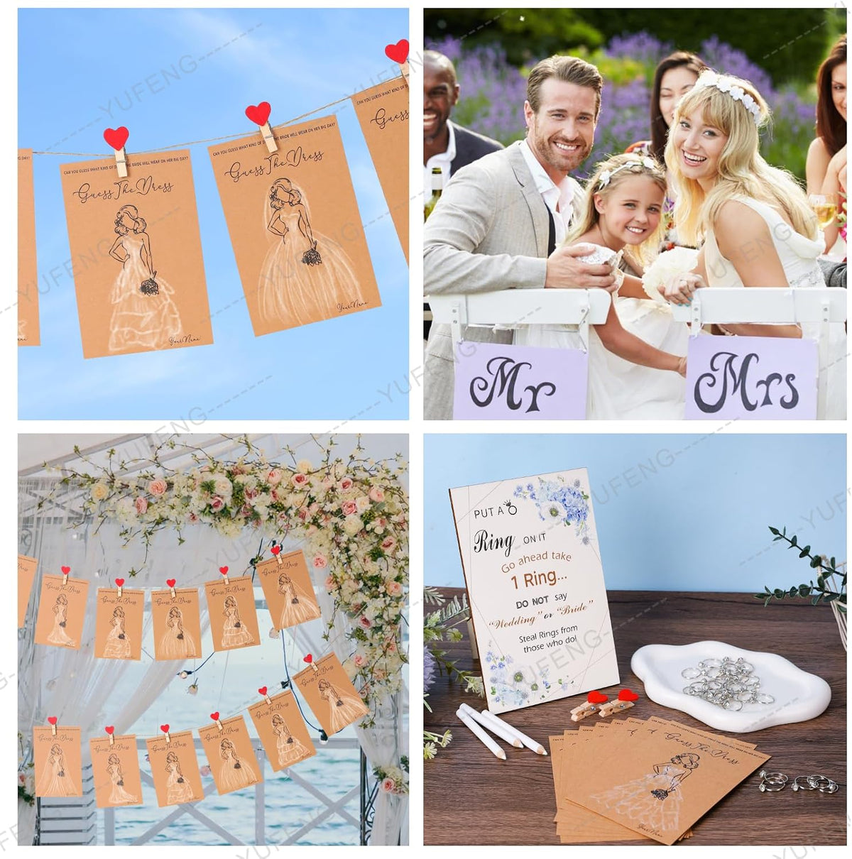30 Set Bridal Shower Games for guests, Guess the Dress and Ring Wedding Shower Games for Guests