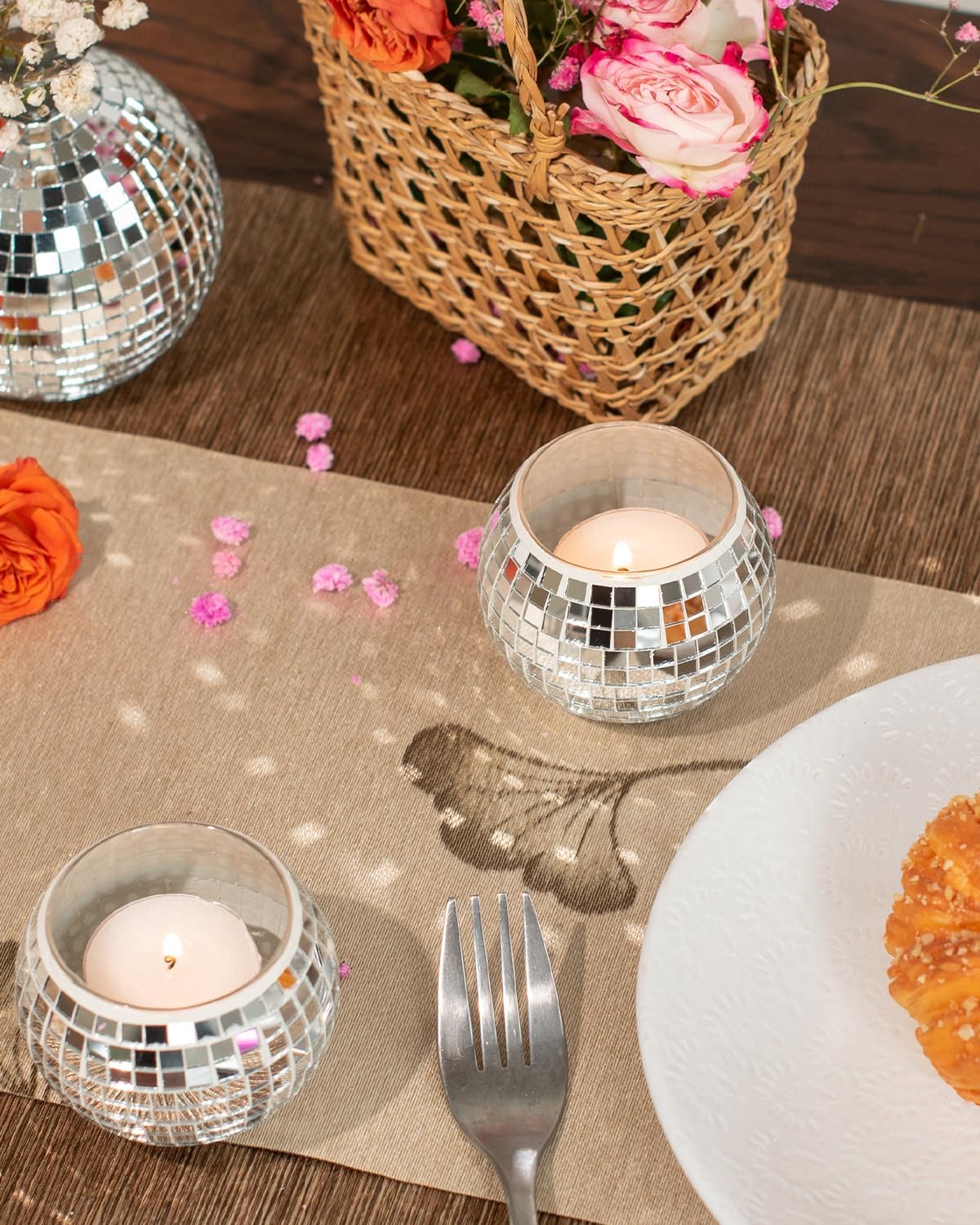 12 Pcs Disco Ball Candle Holder Glass Mirror Candle Holder Disco Ball Decor for Wedding, Party, and