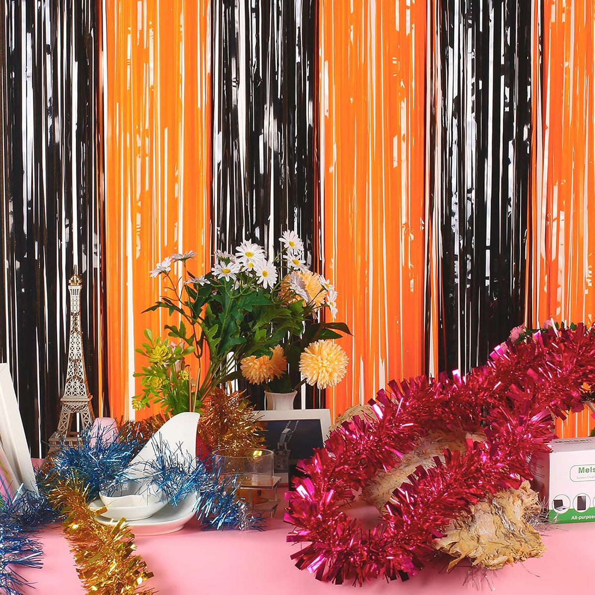 Halloween Party Decorations Tinsel Foil Fringe Curtains Party Backdrop, Melsan 3.2 x 8 ft Streamer
