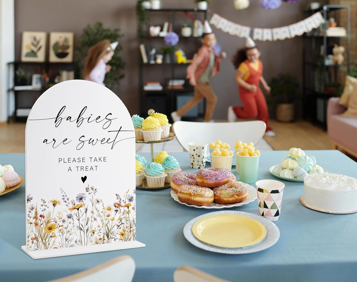 Acrylic Table Signs, Boho Floral Babies are Sweet Please Take a Treat Sign, Baby Shower Table