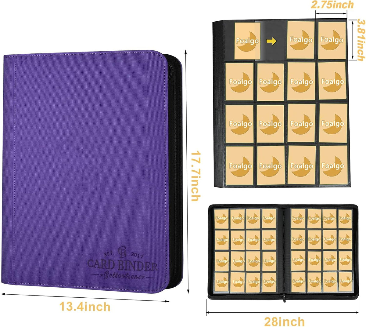 Trading Card Binder 16 Pocket, Foalgo PU Cover Card Binder for 1000+ Cards, Premium Trading Card