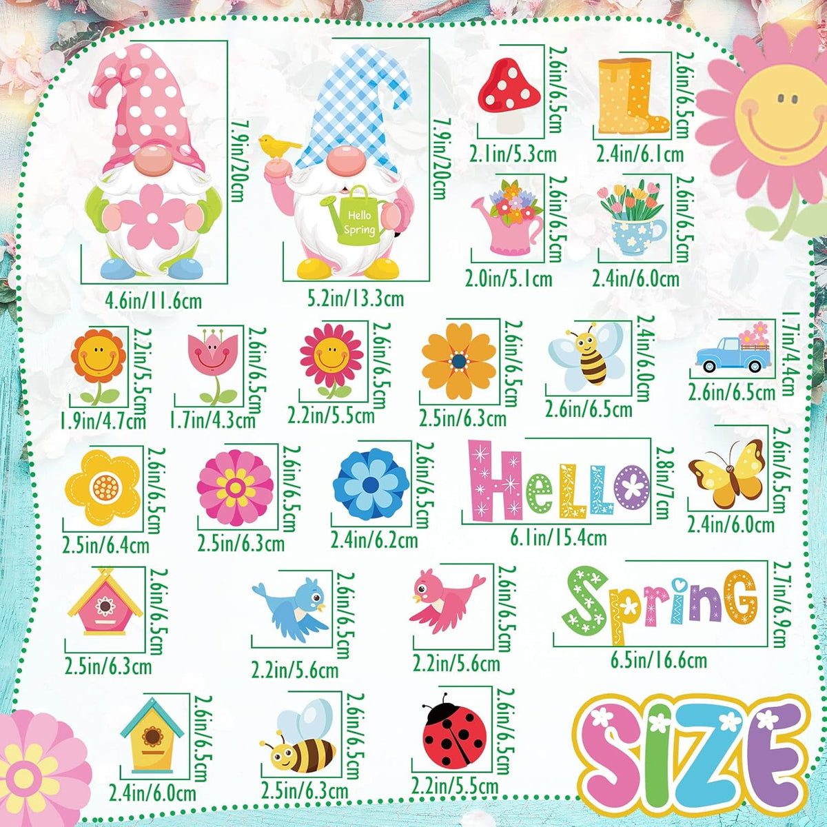 25 Pcs Hello Spring Magnet Car Decorations Colorful Waterproof Flowers Automotive Magnet Stickers