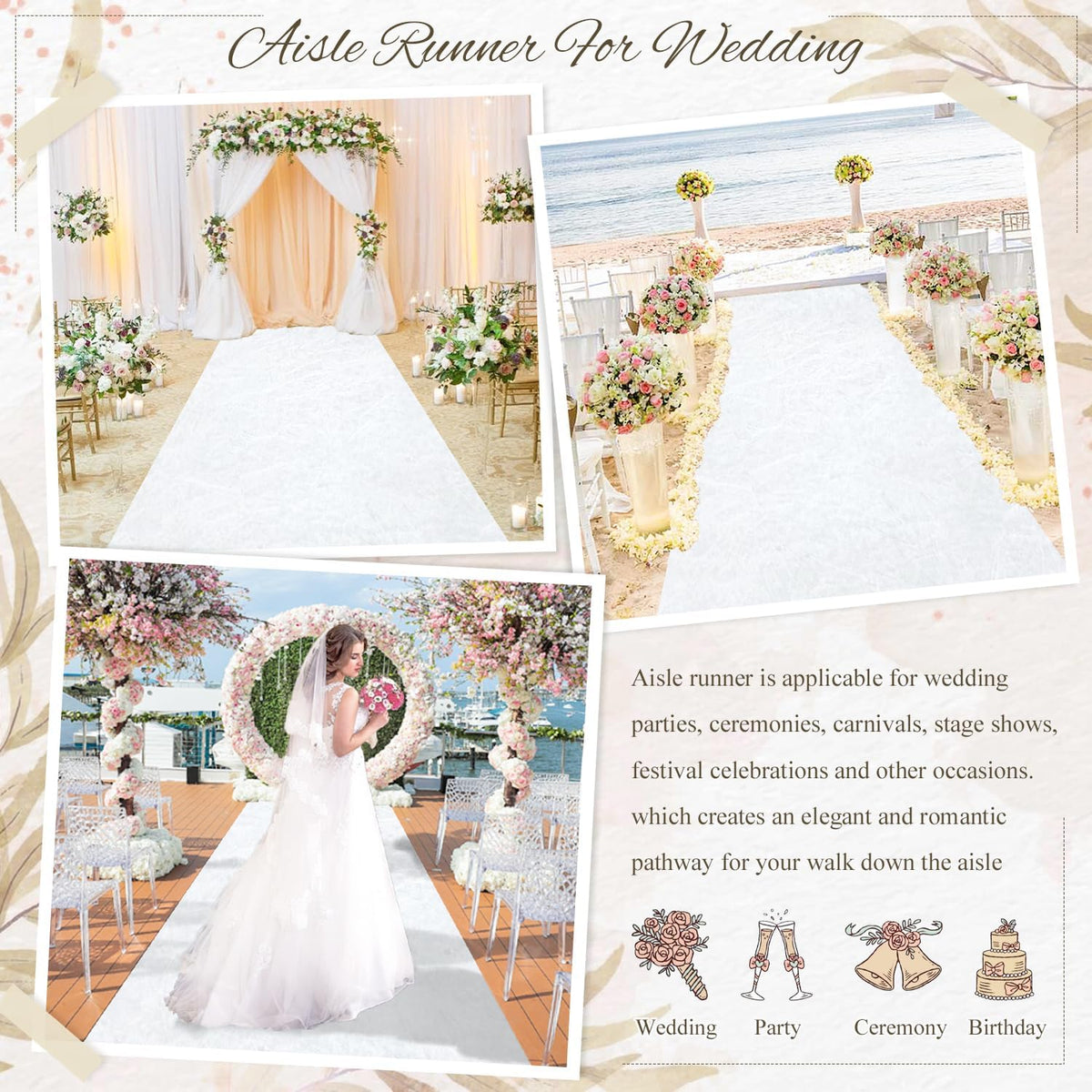MODFUNS White Aisle Runner Wedding Carpet Runner 4x30FT Velvet Fabric Aisle Runner Rug Indoor