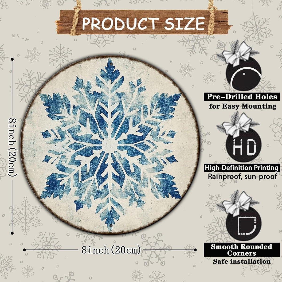 Round Christmas Metal Tin Sign Vintage Snowflake Signs Winter Christmas Sign Retro Wall Decor Tin