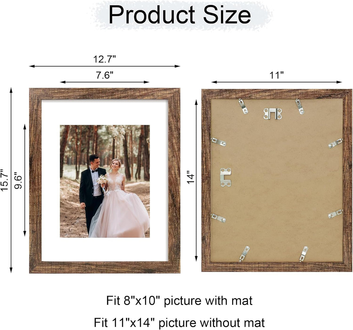 11x14 Picture Frame Set of 4 with Tempered Glass, Rustic Frame Display 8x10 Pictures with Mat or 11
