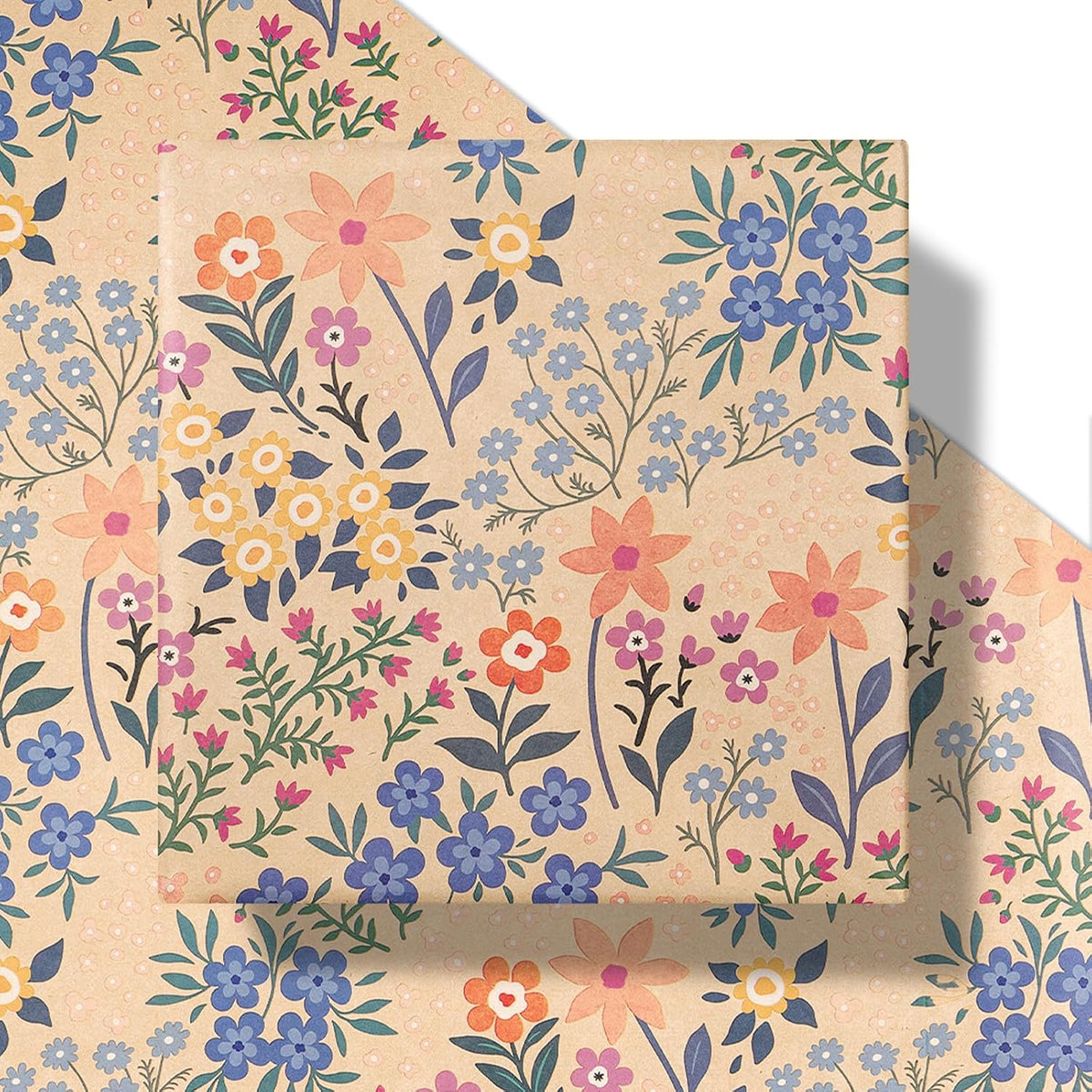 RUSPEPA Kraft Floral Wrapping Paper Roll for Girls Women, Mini Roll, Garden Flower Design