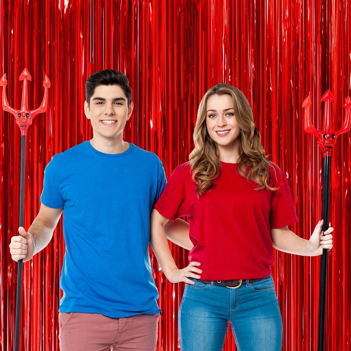 2 Pack Red Tinsel Foil Fringe Curtains, Red Party Decorations, Metallic Tinsel Party Streamers