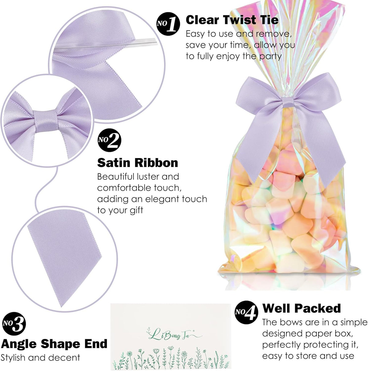 3.5" Lavender Bow Satin Pre-Tied Bows for Gift Wrapping, Small Bows for Crafts, Purple Bows, Candy
