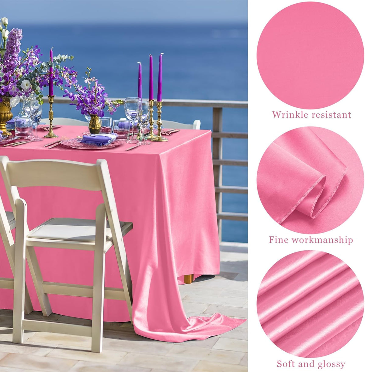 TURSTIN 4 Packs Gradient Pink Satin Tablecloth 102 x 58 Inch Overlay Satin Table Cover Rectangle