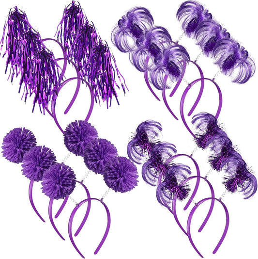 Censen 12 Pcs Halloween Pom Pom Party Headbands Tinsel Ponytails Spirit Head Bopper Headwear for