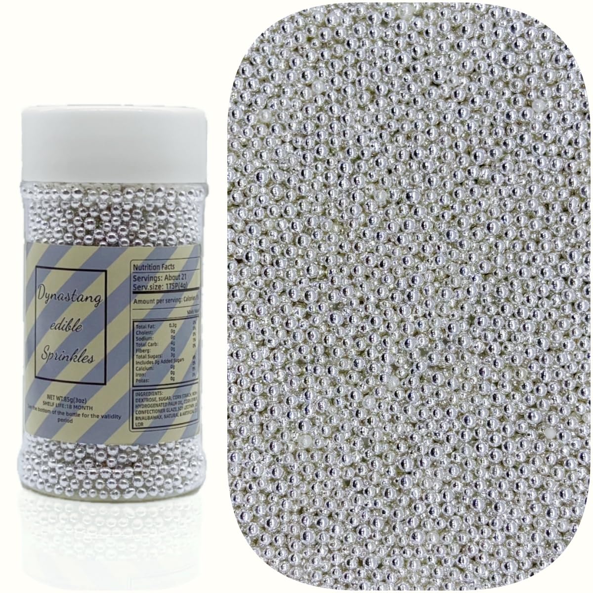 Dynastang 2mm Silver Pearls Sprinkles Edible Pearls Cake Decorating Stars Cake Decorations Cupcake