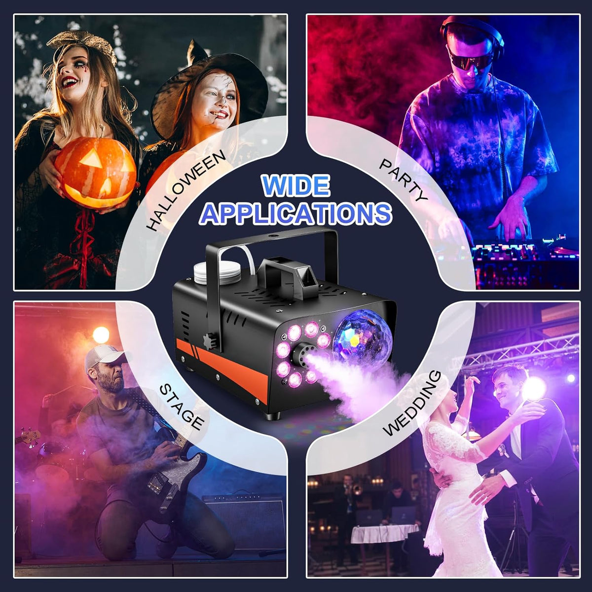 1200W Fog Machine, Halloween Smoke Machine Fog with Disco Ball Lights, 6000CFM with 13-Color LED