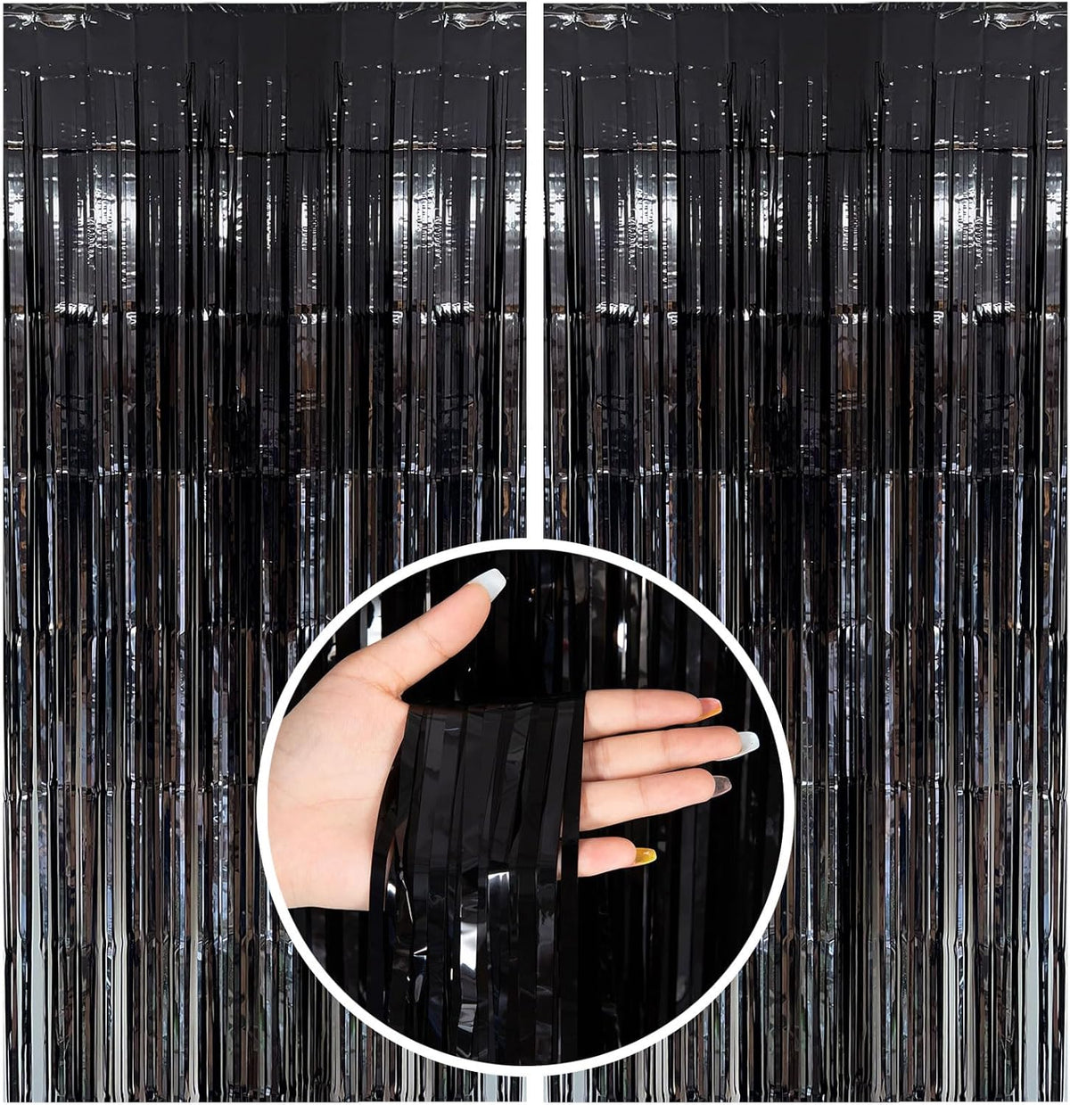 Black Party Streamers Foil Fringe Backdrop Curtains Tinsel Streamers Birthday Halloween Party