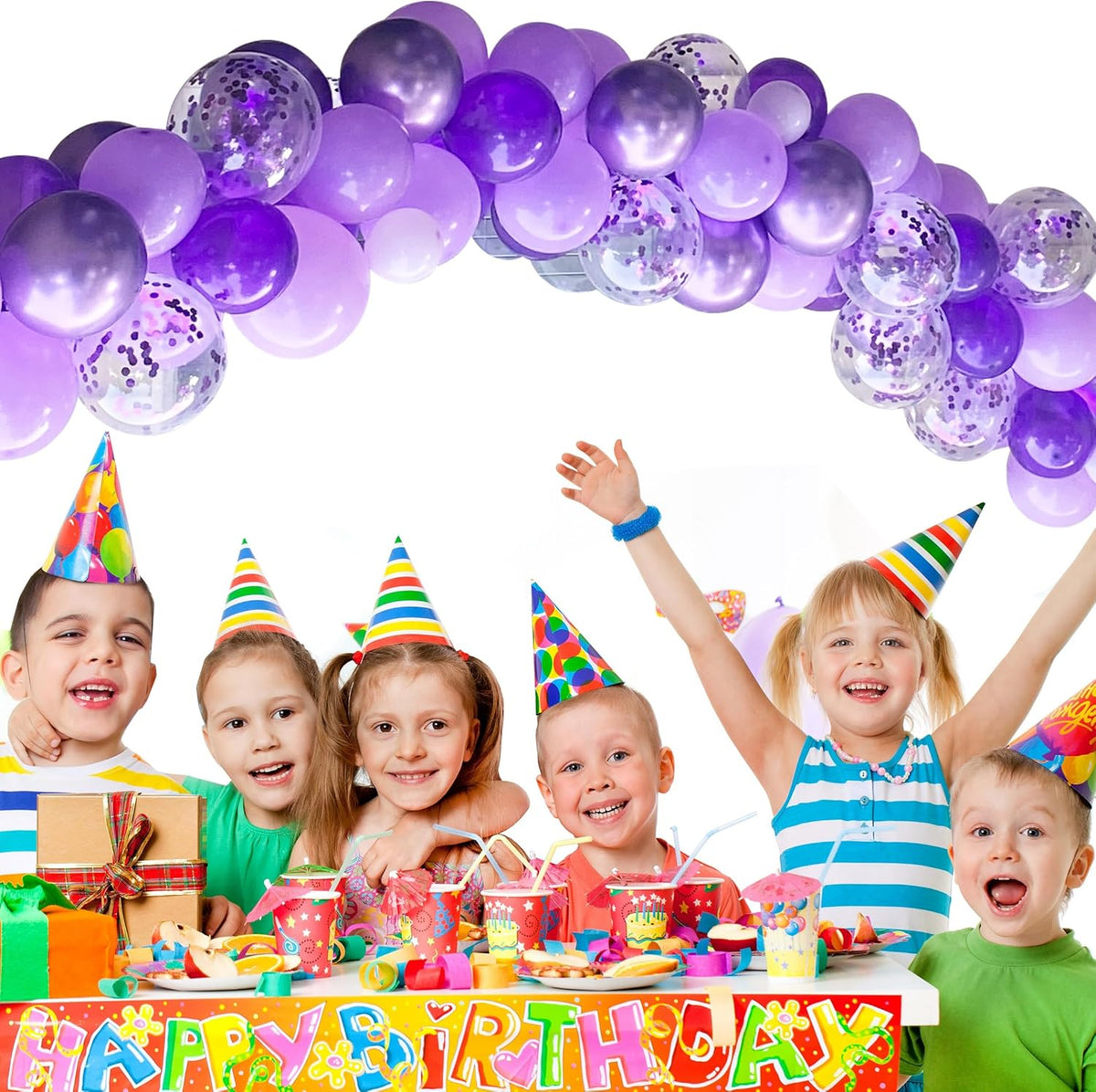 Togvu Balloon Purple and White, 60 Packs 12 Inch Dark Light Metallic Chrome Confetti Balloons Set