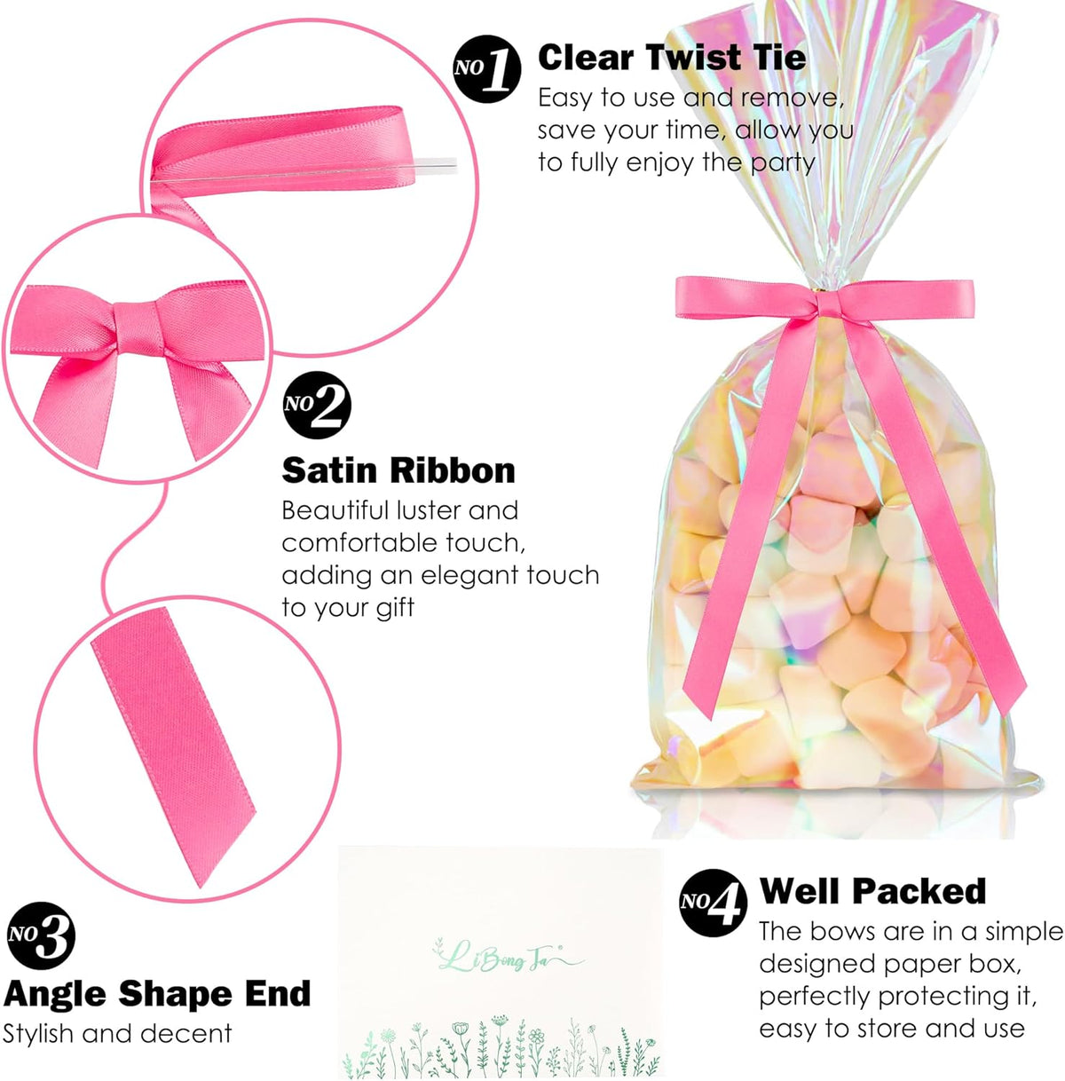 50 PCs Hot Pink Bow 5 Inch Long Tail Bows for Gift Wrapping, Easter Bow Party Decorations, Twist