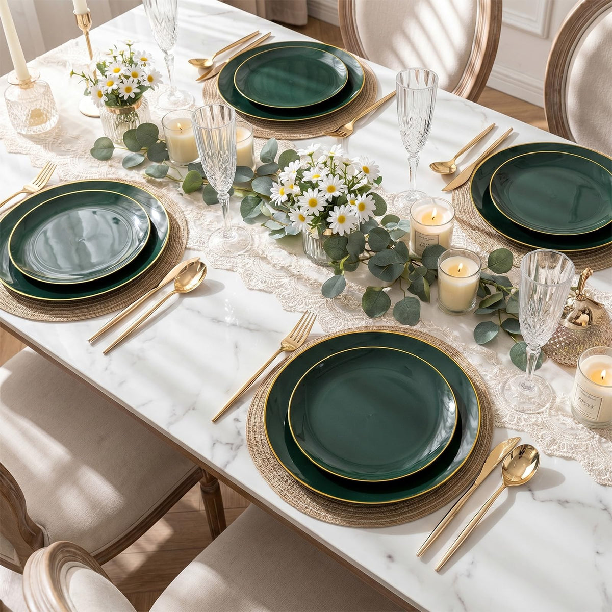 I00000 150Pcs Green Plastic Plates,Premium Disposable Plates for Wedding