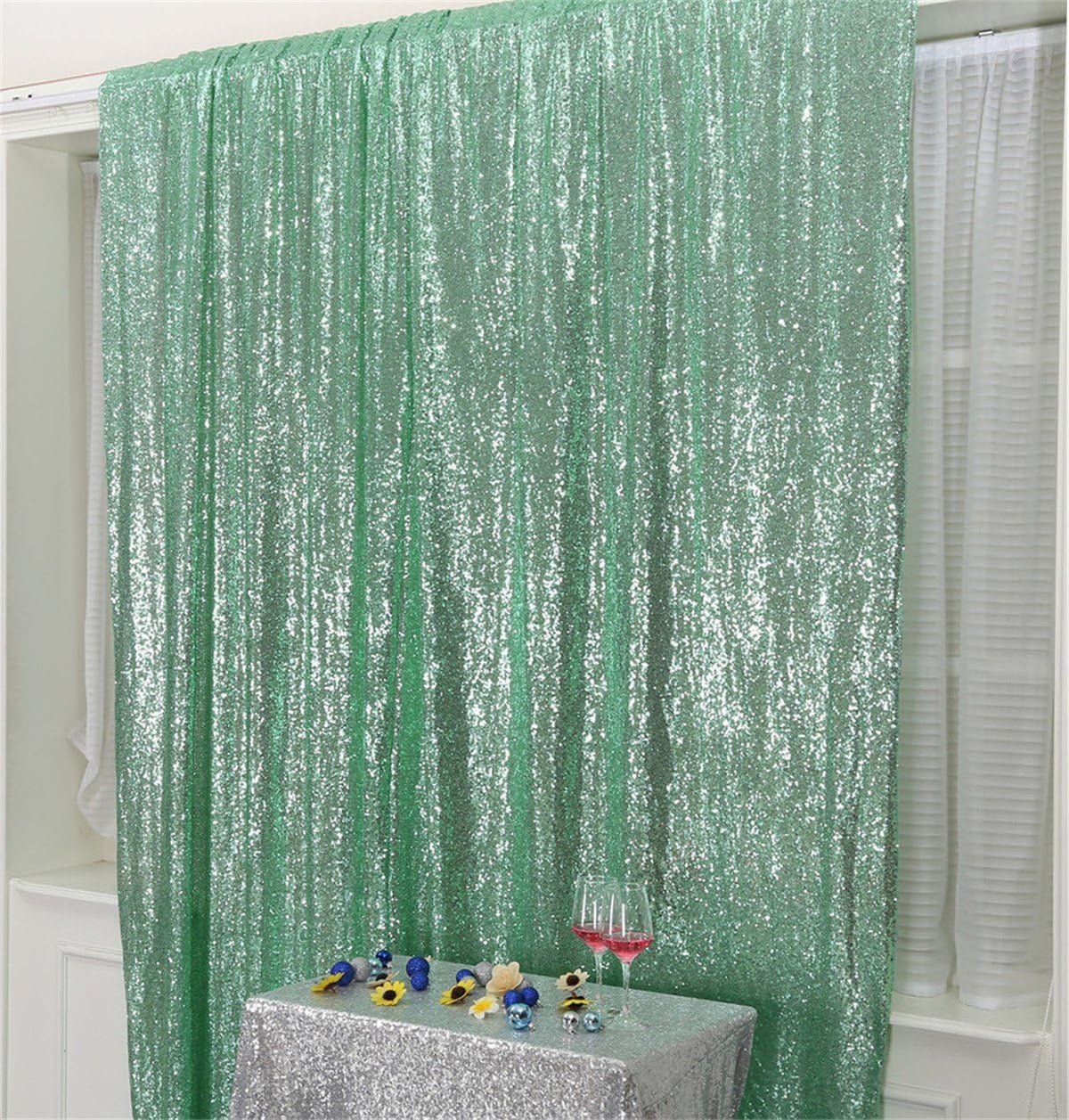 Eternal Beauty Mint Green Sequin Backdrop, 10x10 Ft Glitter Background Curtains for Shimmer