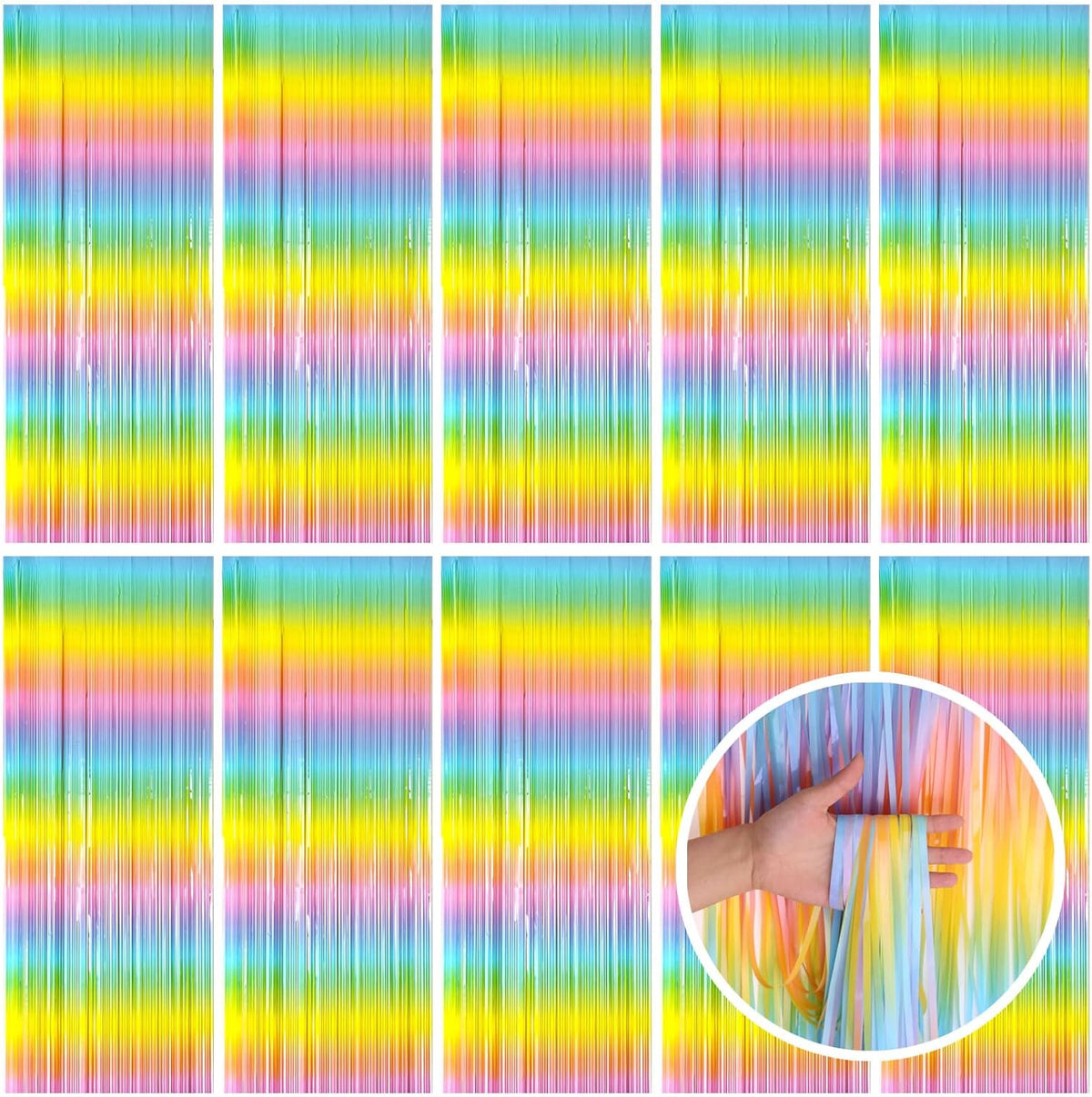 Pastel Rainbow Foil Fringe Curtain Streamers Party Backdrop Foil Fringe Backdrop Curtains Tinsel