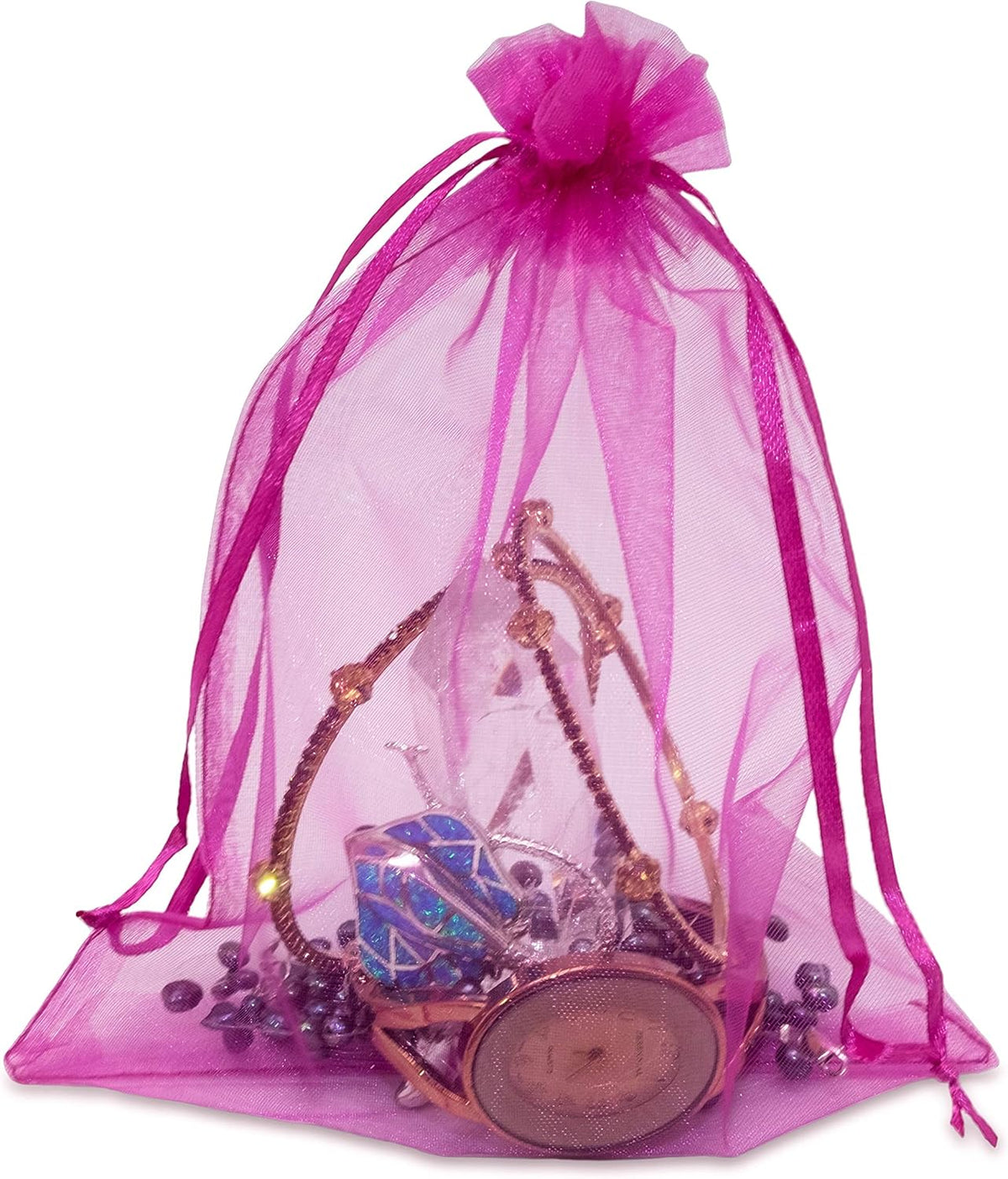 TheDisplayGuys 48-Pack 6x8 Hot Pink Sheer Organza Gift Bags with Drawstring, Jewelry Candy Treat