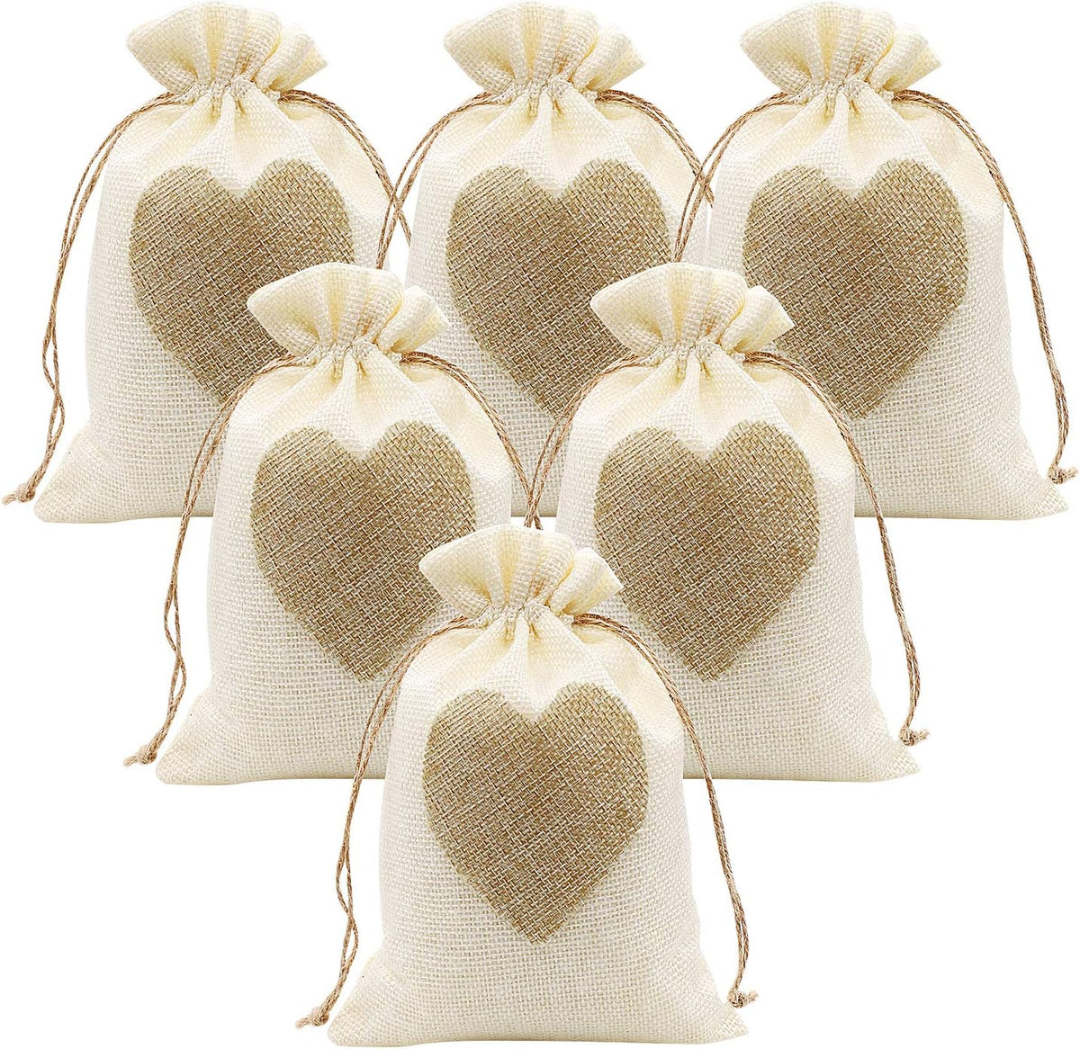 SumDirect Heart Burlap Bags with Drawstring - 36Pcs 5x7Inch Beige Small Linen Gift Pouch for