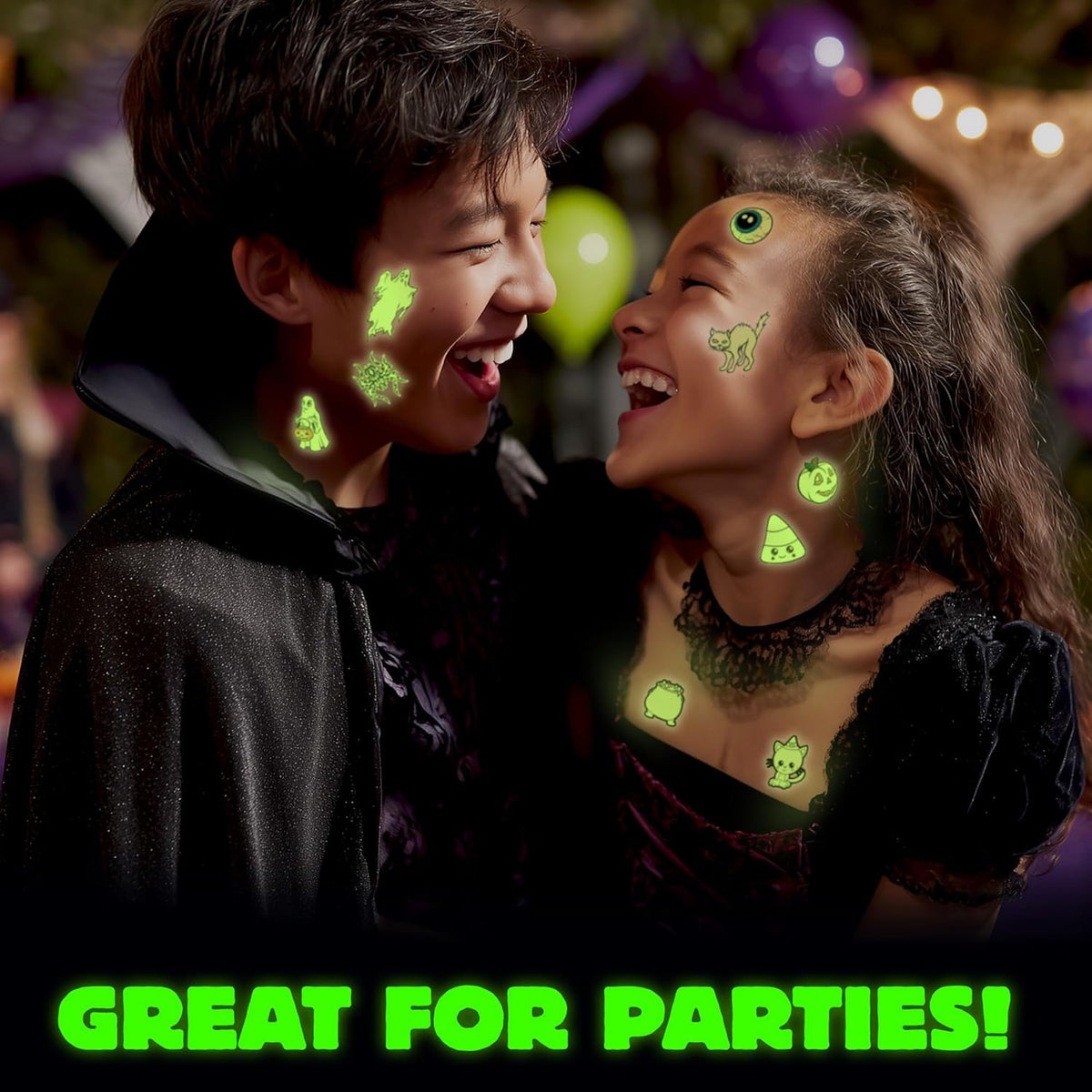 Glow in the Dark Ghost Temporary Tattoos – 50 Pack Halloween Tattoos for Kids, Spooky Party Favors