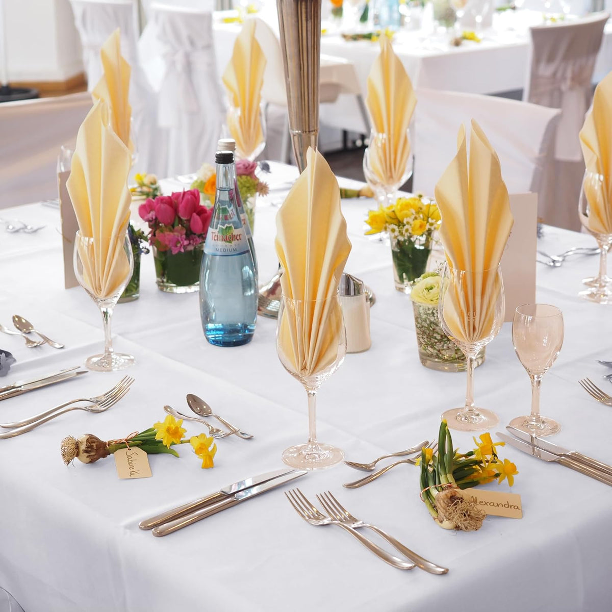 Fitable 6 Pack White Square Tablecloths - 70 x 70 Inches - Stain Resistant and Reusable Table