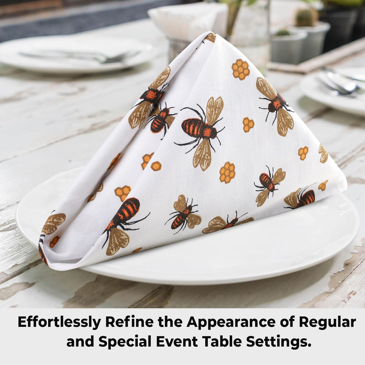 Urban Villa Dinner Napkins Honey Bee Print Cloth Napkins (Set of 12) Oversized 20x20 Inches 100%