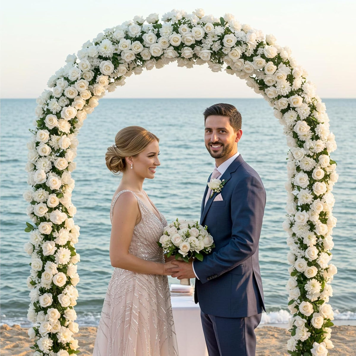 60PCS Artificial Roses Bulk, White Velvet Silk Fake Roses, Realistic White Flowers for Wedding