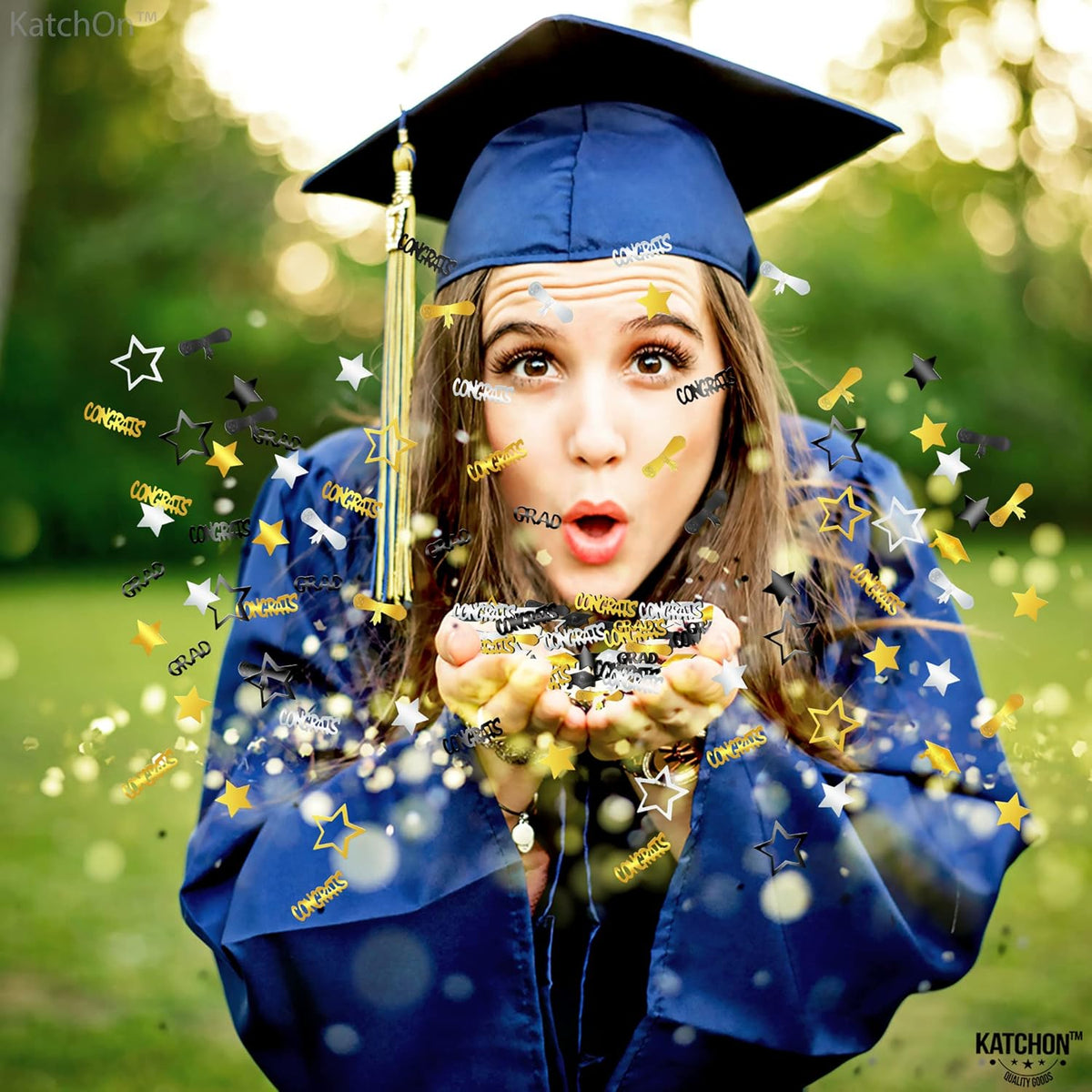 KatchOn, Congrats Grad Graduation Confetti 2025 - Pack of 1000 | Black and Gold Grad Decorations