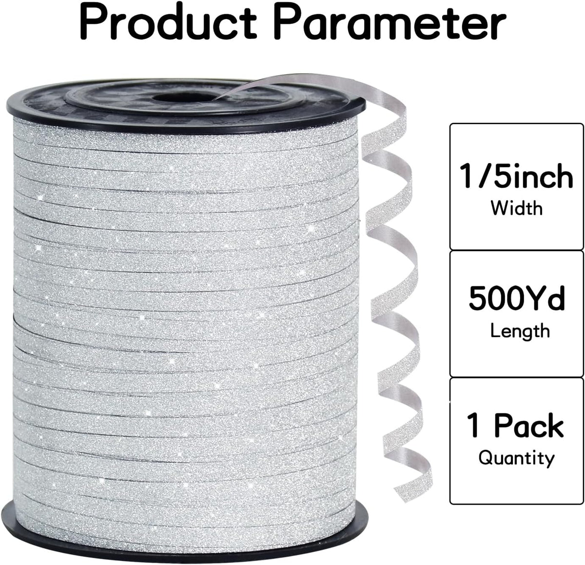 BEISHIDA 500 Yards White Glitter Ribbon Curling Crimped, Glitter Ribbon Balloon String Shiny for