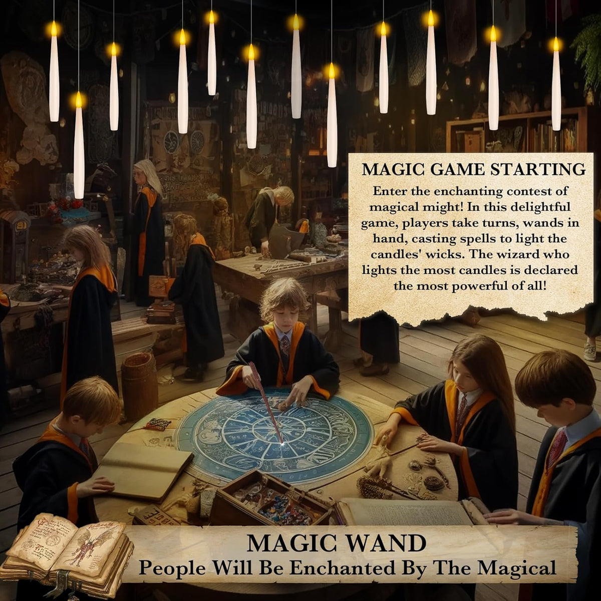 NURADA Floating Candles with Wand Remote Timer - Magic LED Hanging Flameless Taper Candles