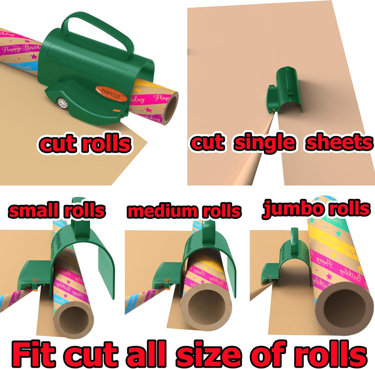 Wrapping Paper Roll Cutter Tool with 3 pcs Replaceable Blade Kit Gift Wrapping Paper Cutter for