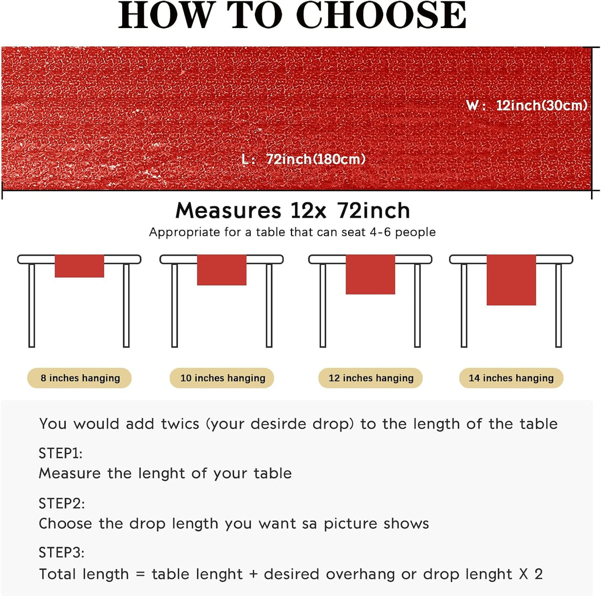 2 Packs 12 x 72 inches Sequin Table Runner, Red Glitter Table Runner for Birthday Party Supplies