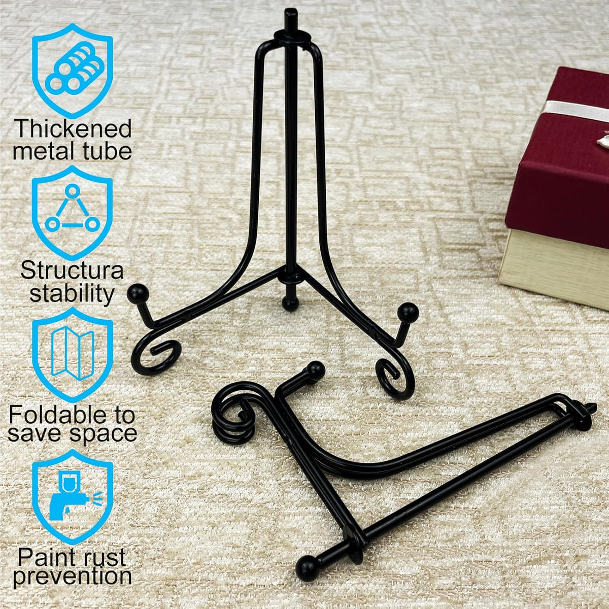 4PCS Premium Black Iron Plate Stands for Display 4 Inch, Decorative Solid Metal Plate Holders for
