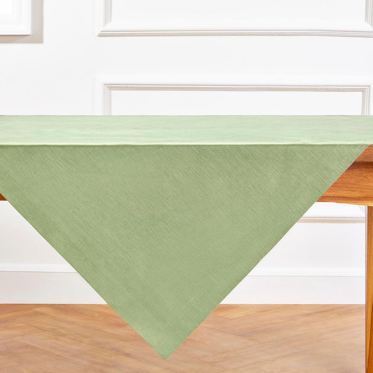 Solino Home Linen Tablecloth 52 x 52 Inch - 100% Pure Linen Laurel Green Square Tablecloth - Fete