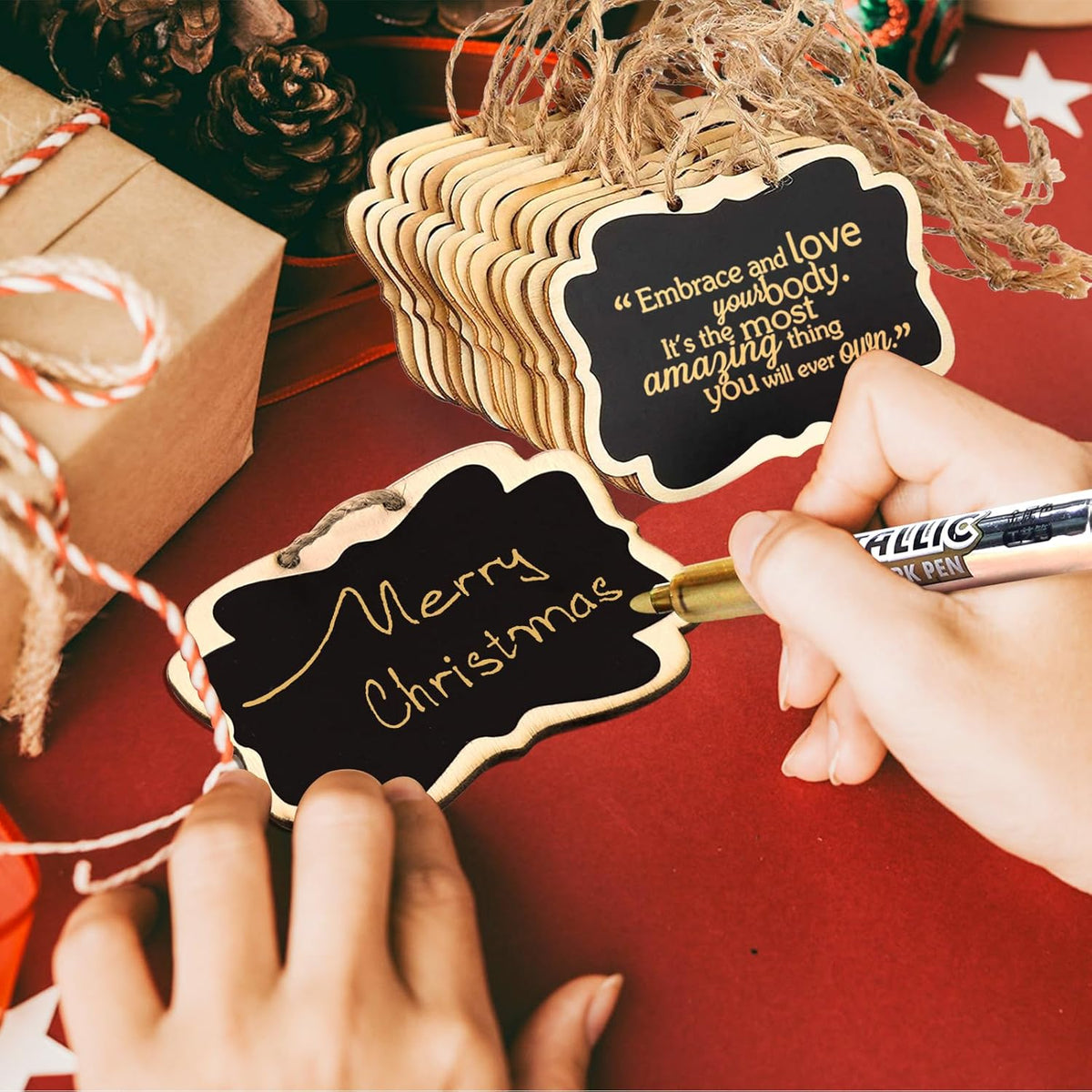 24PCS Reusable Chalkboard Tags with String, ULENDIS 2.36x3.35 Inch Wooden Chalkboards Signs with