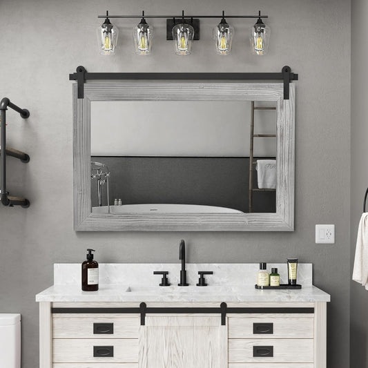 COGOOD Farmhouse Bathroom Mirror - 41" x 30" Rustic Barn Door Mirror for Living Room, Entryway