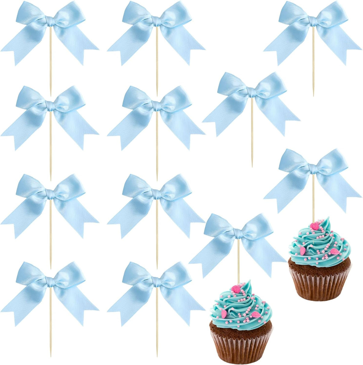 Ephlyn 24Pcs Bow Cupcake Toppers Bowknot Cake Toppers Bow Cupcake Picks Bowknot Birthday Party