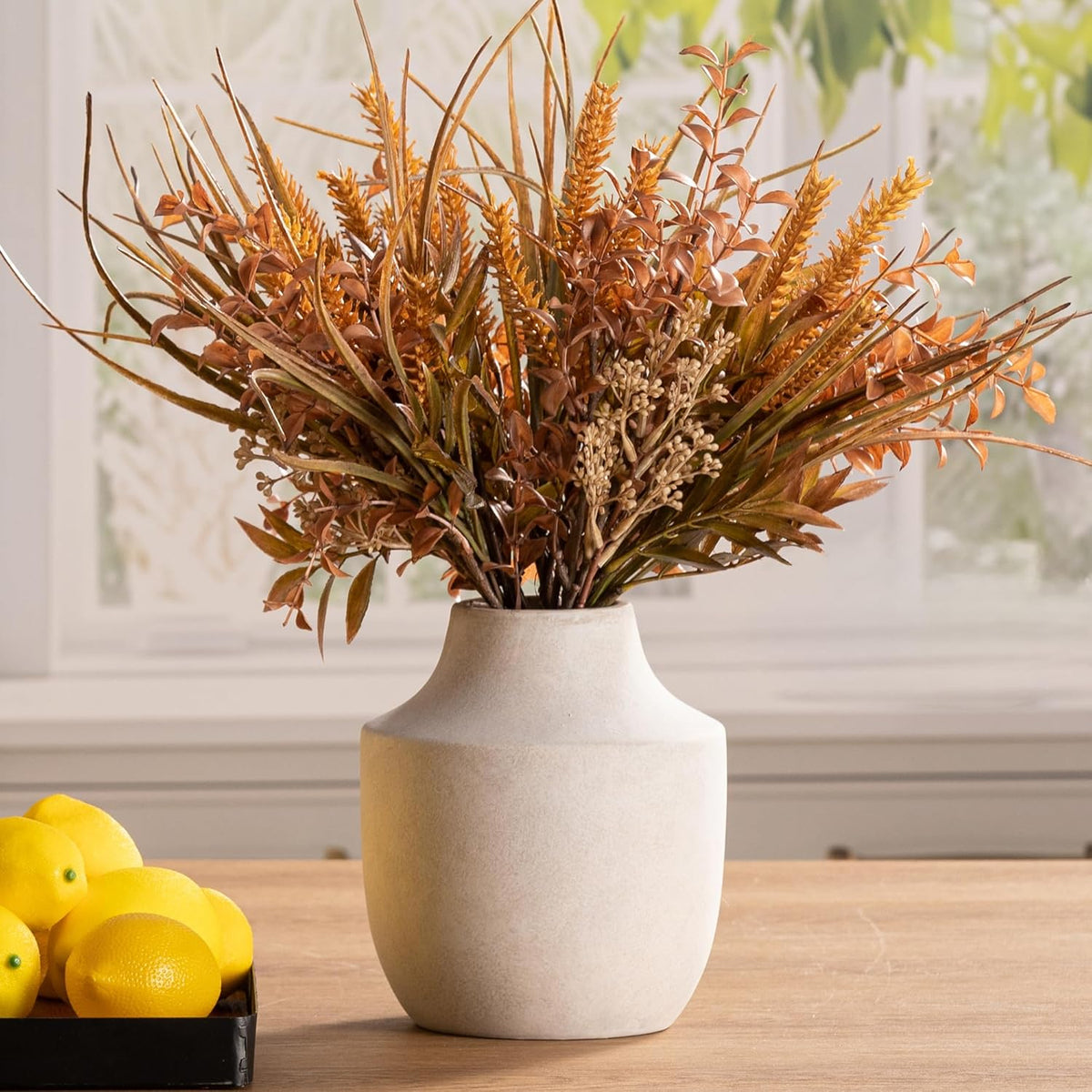 Mitt&Ditt Ceramic Flower Vase, 7.5 inch Off-White Farmhouse Rustic Vase, Handcrafted Weathered