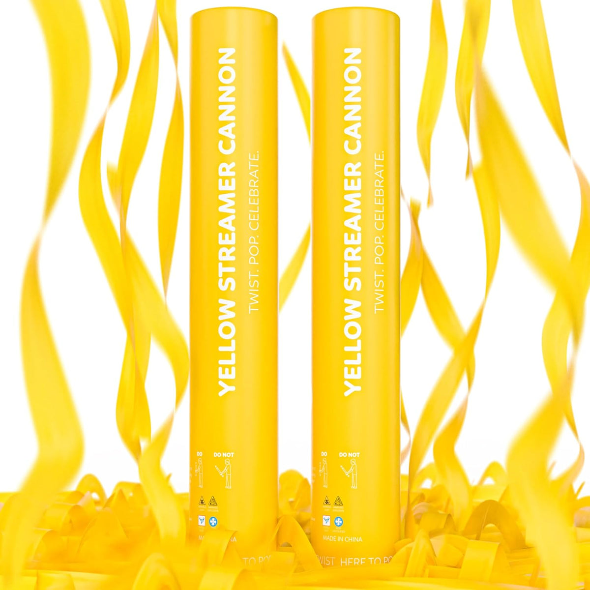 2 Pack Streamer Cannon Confetti Poppers | Biodegradable Yellow Confetti | TUR Party Supplies |