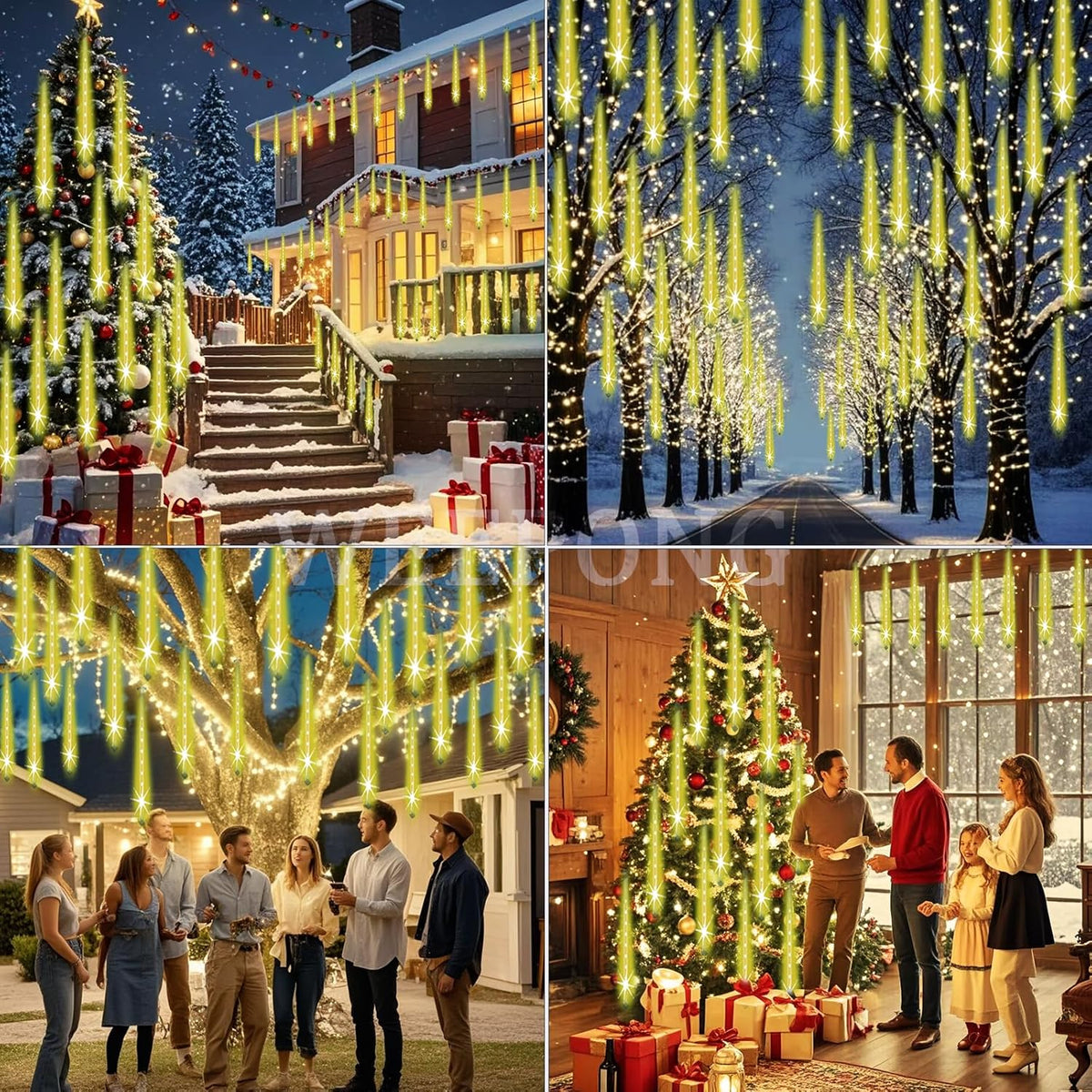 Christmas Lights Outdoor Falling Rain Meteor Shower Lights 12 inch 8 Tube 192 LED Snowfall Icicle