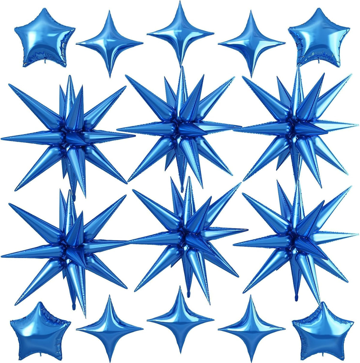 Blue Star Balloon,16Pcs Star Foil Balloons Set with 22Inch Explosion Spike Cone Balloons and 10Inch