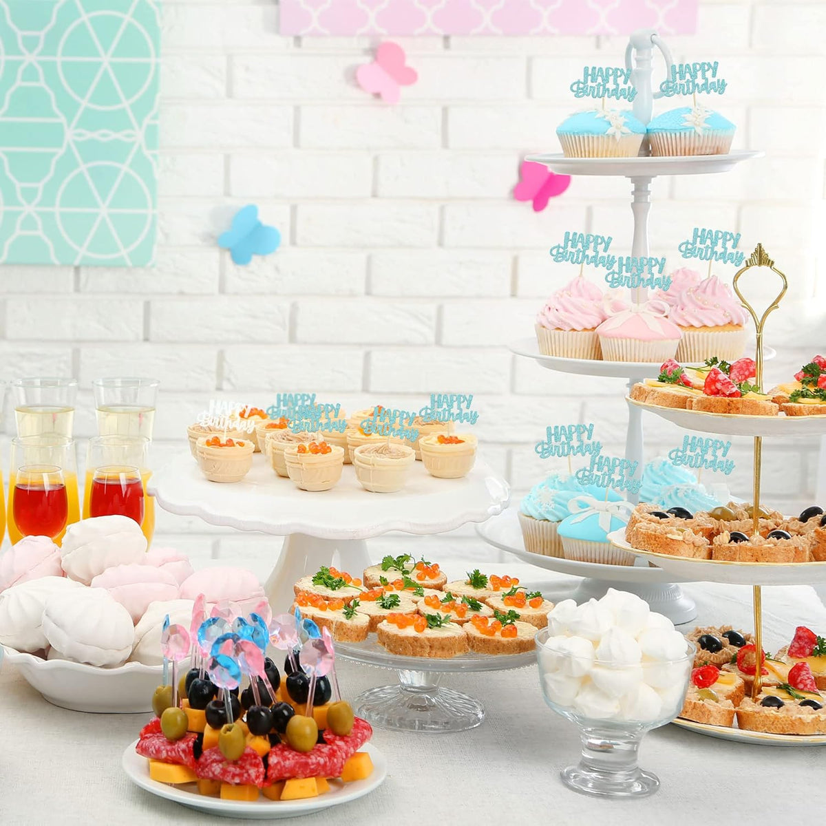 Gyufise 24Pcs Happy Birthday Cupcake Toppers Glitter Birthday Cupcake Food Picks for Celebrating