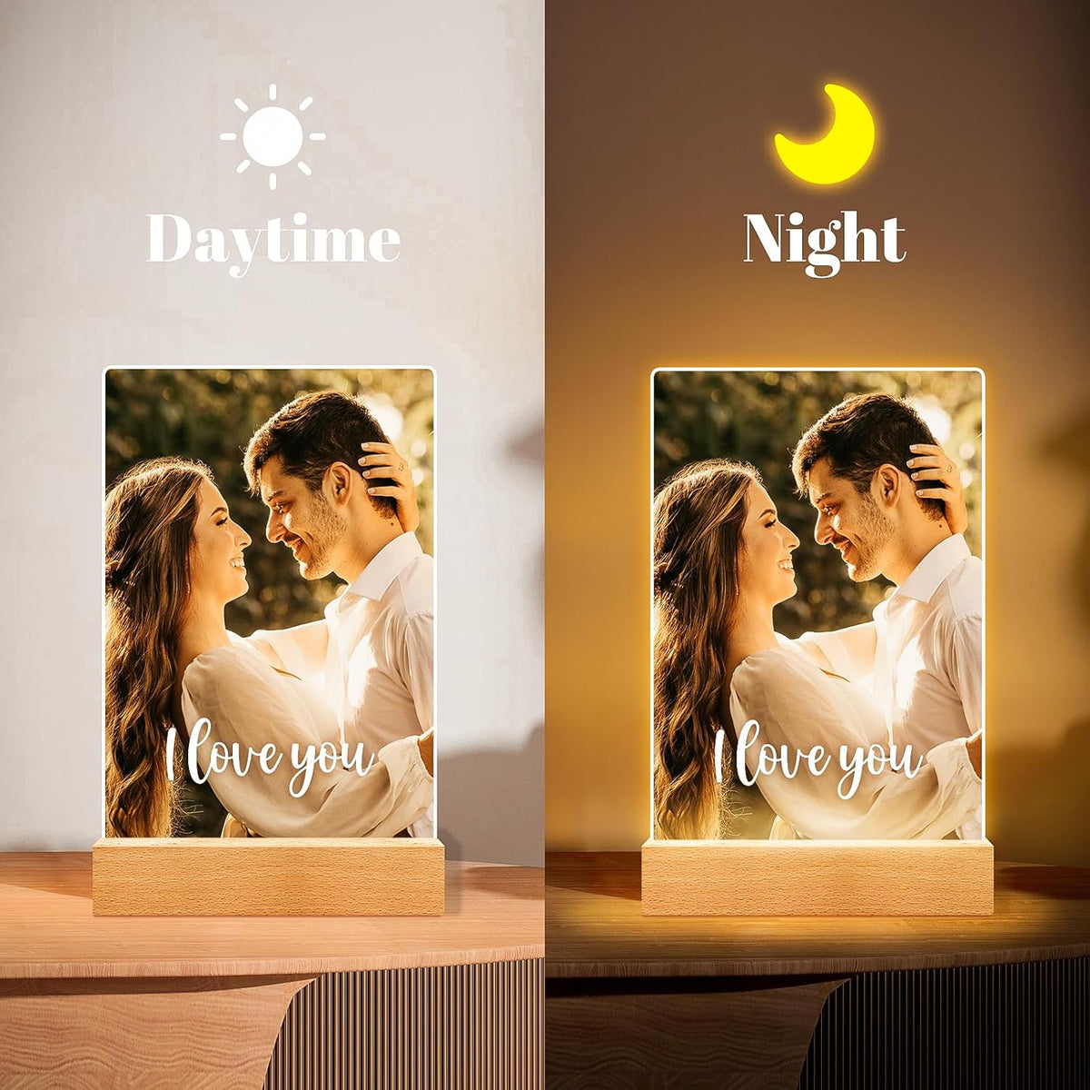 Custom Picture Frames with Photo, Personalized Photo Frame with Night Light, Customized Picture