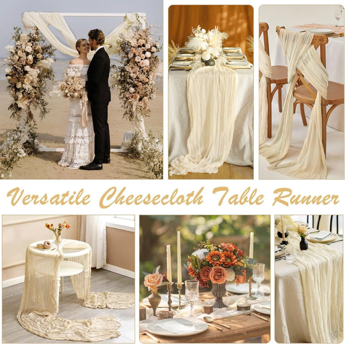 10ft Cream Beige Cheese Cloth Table Runner, 35x120 Inches Ivory Gauze Table Runner Rustic Cream