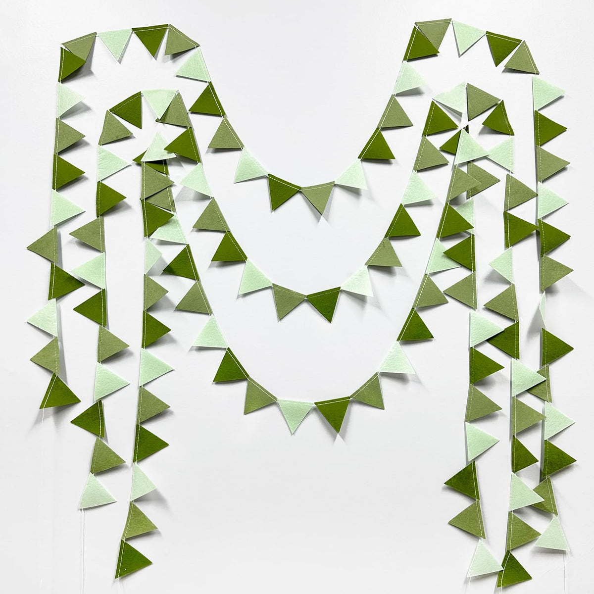 Olive Green Party Decorations Gradient Sage Green Felt Hanging Triangle Mini Bunting Pennant Banner